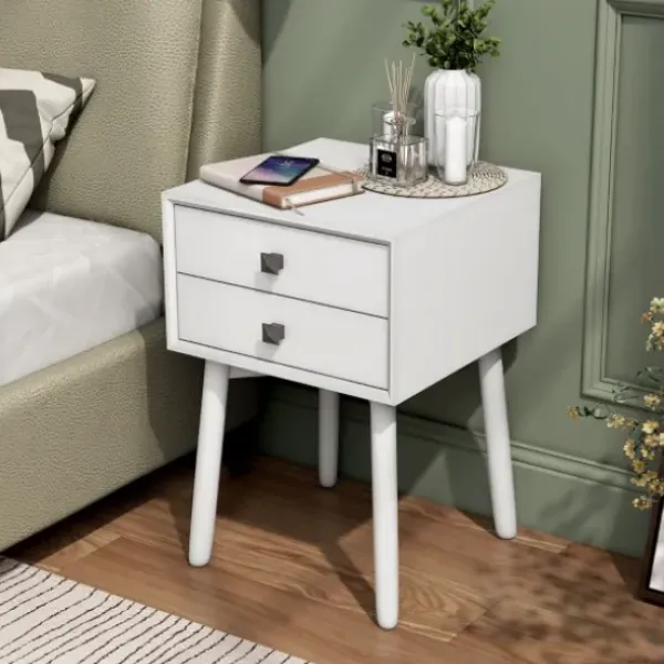 Nightstands-Kirkland's Home Tapered 2-Drawer Nightstand White