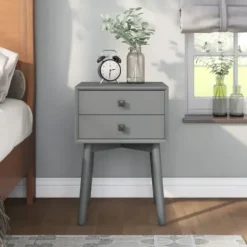 Nightstands-Kirkland's Home Tapered 2-Drawer Nightstand Gray
