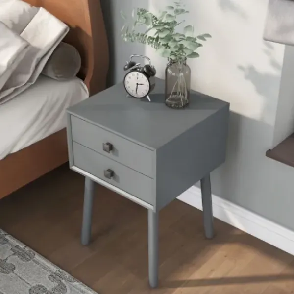 Nightstands-Kirkland's Home Tapered 2-Drawer Nightstand Gray