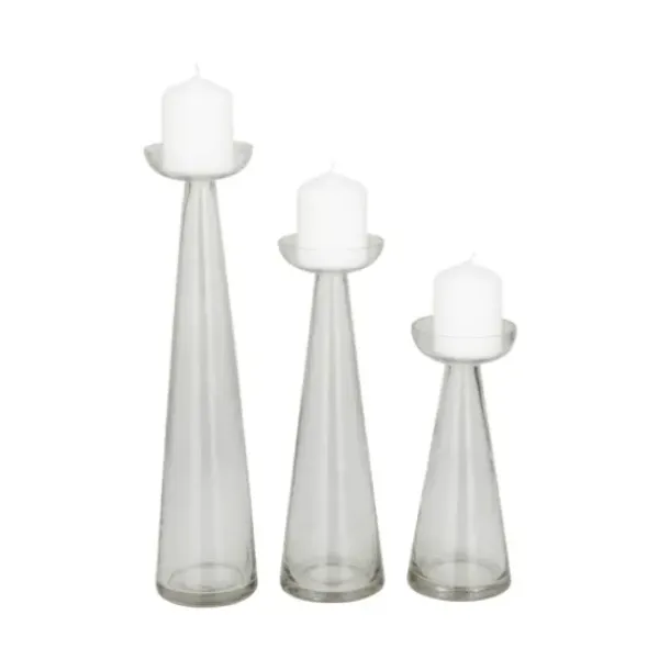 Candle Holders-Kirkland's Home Tapered Glass Pillar Candle Holders, Set Of 3 Clear