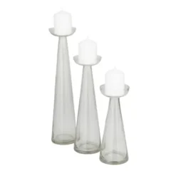 Candle Holders-Kirkland's Home Tapered Glass Pillar Candle Holders, Set Of 3 Clear