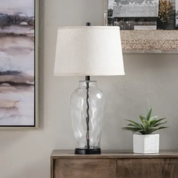 Table Lamps-Kirkland's Home Tapered Metal And Glass Jug Table Lamp White
