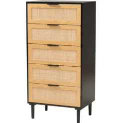 Dressers & Chests-Kirkland's Home Tara Two-Tone Espresso Rattan Chest
