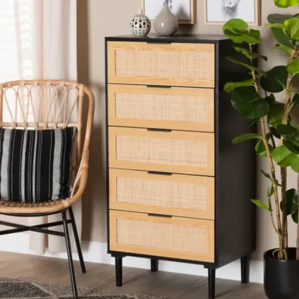 Dressers & Chests-Kirkland's Home Tara Two-Tone Espresso Rattan Chest