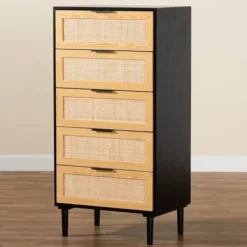 Dressers & Chests-Kirkland's Home Tara Two-Tone Espresso Rattan Chest