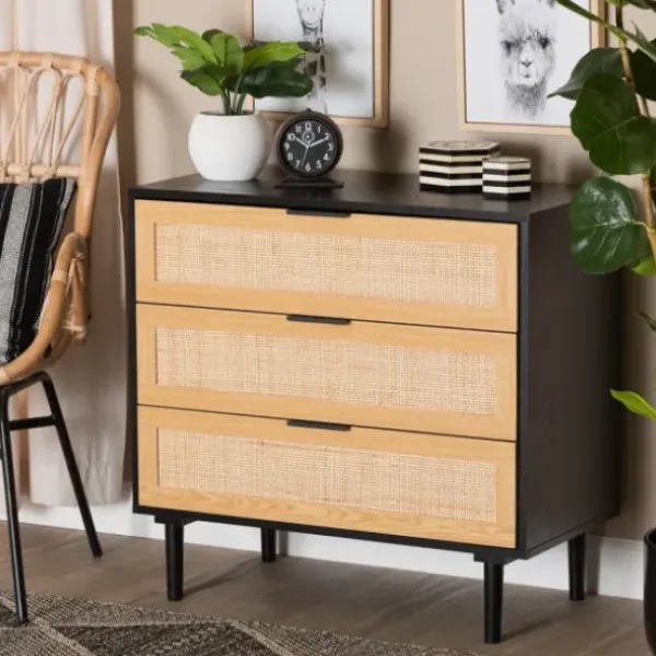 Dressers & Chests-Kirkland's Home Tara Two-Tone Espresso Rattan Dresser