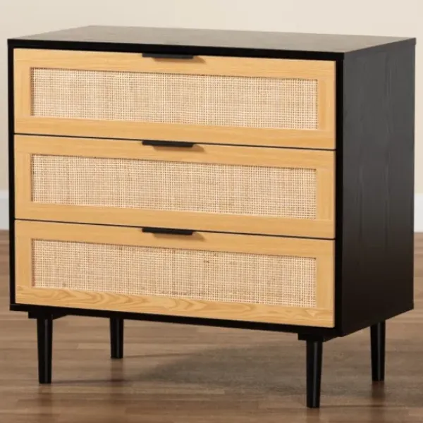 Dressers & Chests-Kirkland's Home Tara Two-Tone Espresso Rattan Dresser