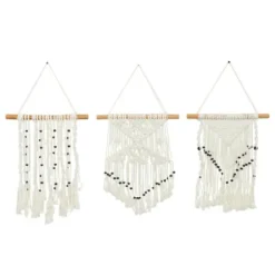 Wall Plaques-Kirkland's Home Tasseled Macrame Wall Hangings, Set Of 3 White