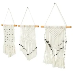 Wall Plaques-Kirkland's Home Tasseled Macrame Wall Hangings, Set Of 3 White