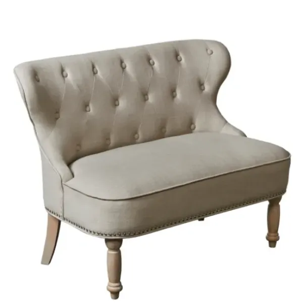 Sofas & Loveseats-Kirkland's Home Taupe Button Tufted Nailhead Trim Settee Tan