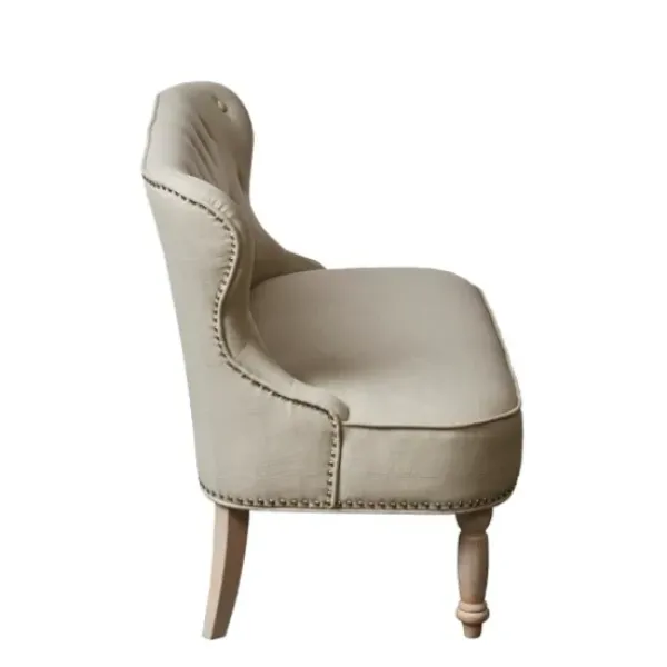 Sofas & Loveseats-Kirkland's Home Taupe Button Tufted Nailhead Trim Settee Tan