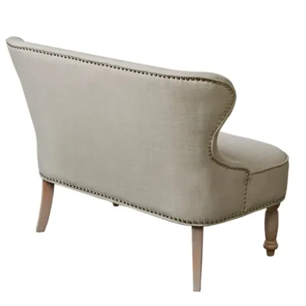 Sofas & Loveseats-Kirkland's Home Taupe Button Tufted Nailhead Trim Settee Tan