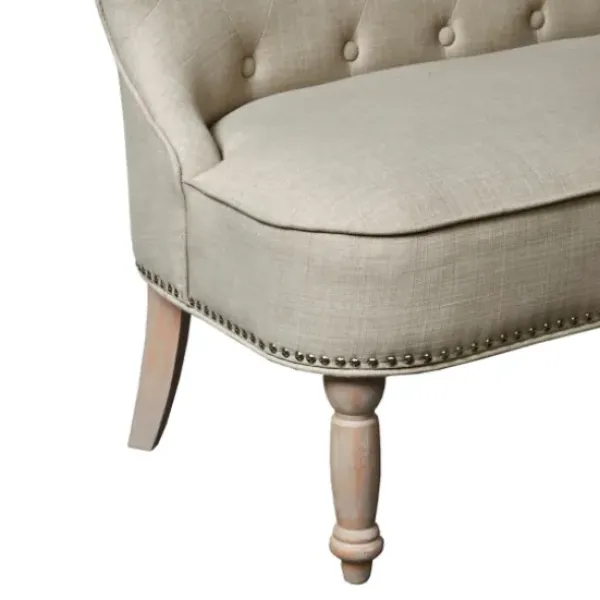 Sofas & Loveseats-Kirkland's Home Taupe Button Tufted Nailhead Trim Settee Tan