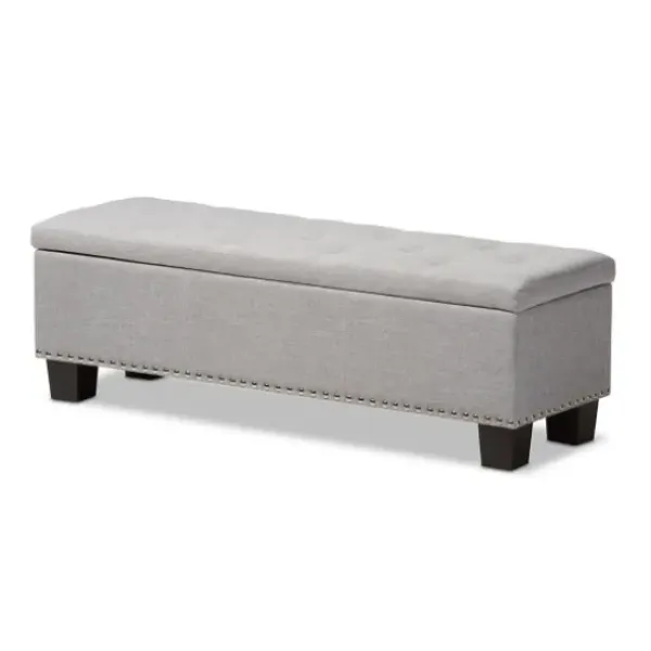 Entryway Furniture-Kirkland's Home Taupe Button-Tufted Upholstered Storage Bench Tan
