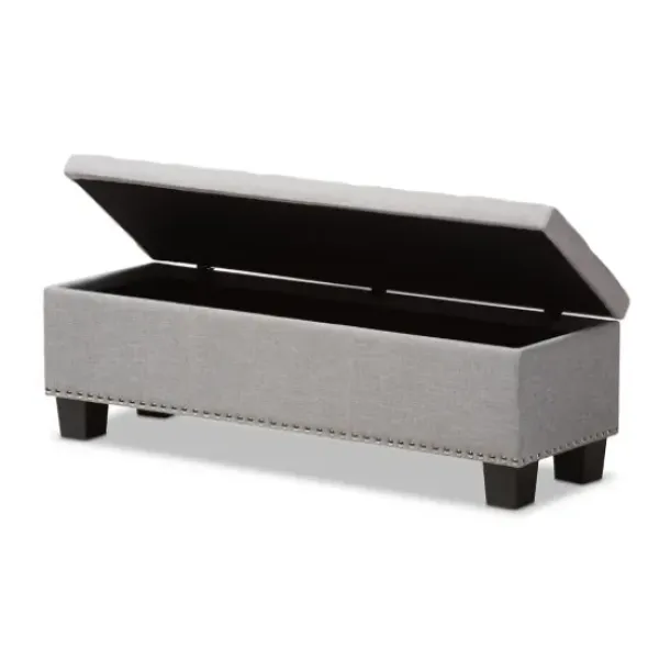 Entryway Furniture-Kirkland's Home Taupe Button-Tufted Upholstered Storage Bench Tan