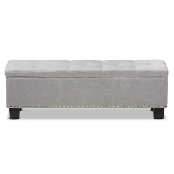 Entryway Furniture-Kirkland's Home Taupe Button-Tufted Upholstered Storage Bench Tan
