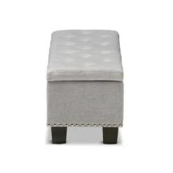Entryway Furniture-Kirkland's Home Taupe Button-Tufted Upholstered Storage Bench Tan