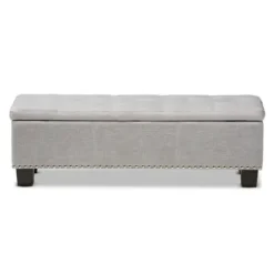 Entryway Furniture-Kirkland's Home Taupe Button-Tufted Upholstered Storage Bench Tan