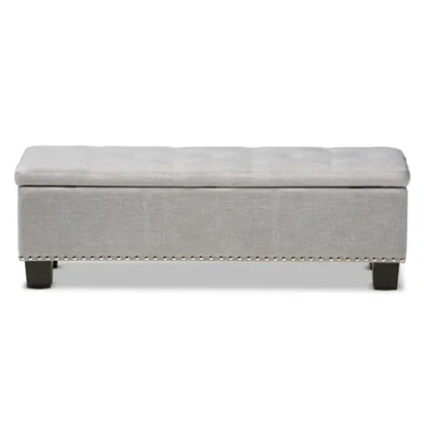 Entryway Furniture-Kirkland's Home Taupe Button-Tufted Upholstered Storage Bench Tan