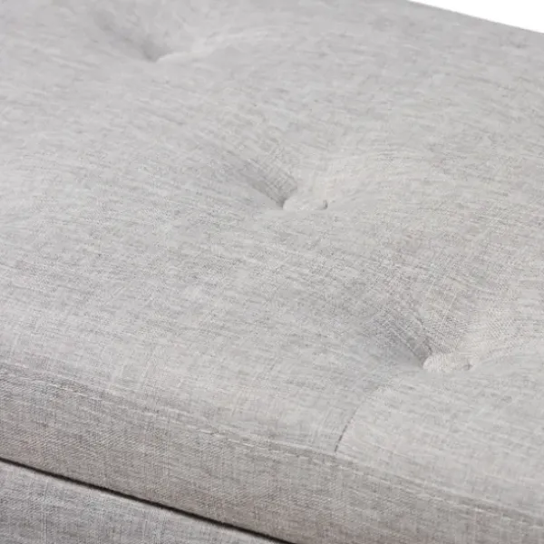Entryway Furniture-Kirkland's Home Taupe Button-Tufted Upholstered Storage Bench Tan