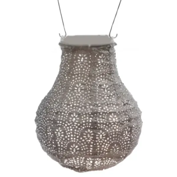 Outdoor Lighting-Kirkland's Home Taupe Fan Bulb Hanging Led Outdoor Lantern Tan