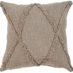 Pillows-Kirkland's Home Taupe Fringe Diamond Pillow, 20 In. Tan