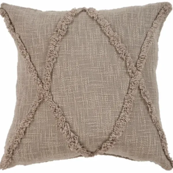 Pillows-Kirkland's Home Taupe Fringe Diamond Pillow, 20 In. Tan