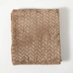 Blankets & Throws-Kirkland's Home Taupe Heavenly Herringbone Plush Throw Brown