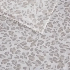 Bed Sheets-Kirkland's Home Taupe Leopard Print Satin 4-Pc. King Sheet Set White/Tan