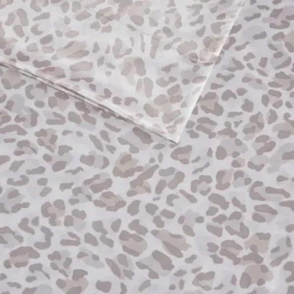 Bed Sheets-Kirkland's Home Taupe Leopard Print Satin 4-Pc. King Sheet Set White/Tan