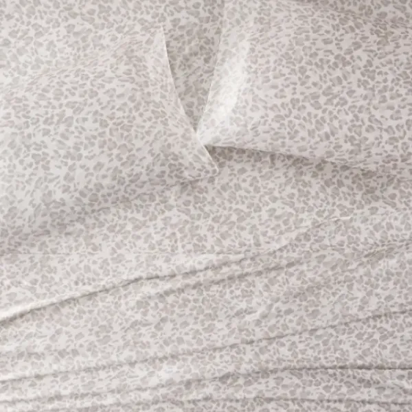 Bed Sheets-Kirkland's Home Taupe Leopard Print Satin 4-Pc. King Sheet Set White/Tan