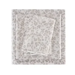 Bed Sheets-Kirkland's Home Taupe Leopard Print Satin 3-Pc. Twin Sheet Set White/Tan