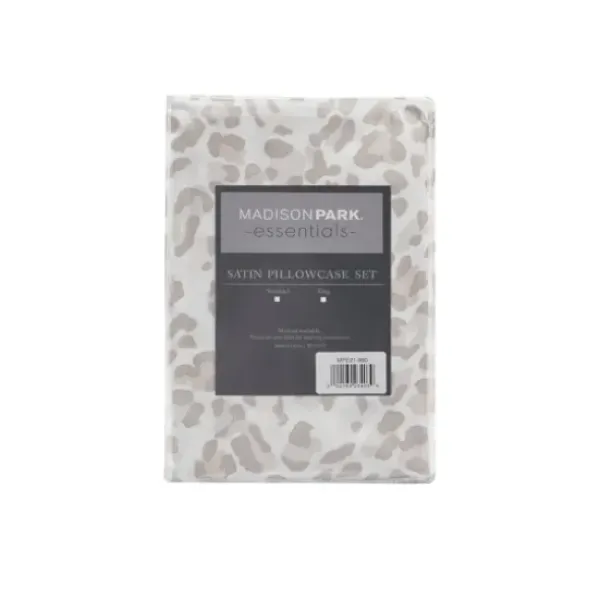 Bed Sheets-Kirkland's Home Taupe Leopard Satin King 2-Pc. Pillow Case Set White/Tan