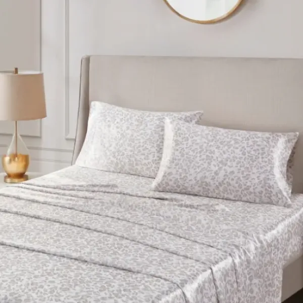 Bed Sheets-Kirkland's Home Taupe Leopard Satin King 2-Pc. Pillow Case Set White/Tan
