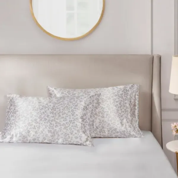 Bed Sheets-Kirkland's Home Taupe Leopard Satin King 2-Pc. Pillow Case Set White/Tan