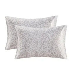 Bed Sheets-Kirkland's Home Taupe Leopard Satin King 2-Pc. Pillow Case Set White/Tan