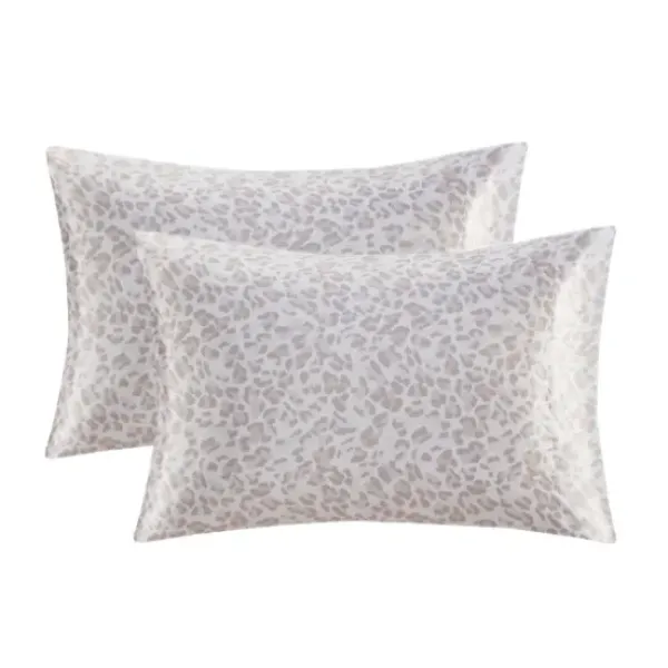 Bed Sheets-Kirkland's Home Taupe Leopard Satin King 2-Pc. Pillow Case Set White/Tan