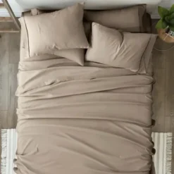 Bed Sheets-Kirkland's Home Taupe Ultra Soft 6-Pc. Queen Sheet Set Tan