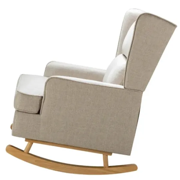 Accent Chairs-Kirkland's Home Taupe Upholstered Natural Base Wingback Rocker Tan