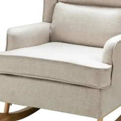 Accent Chairs-Kirkland's Home Taupe Upholstered Natural Base Wingback Rocker Tan