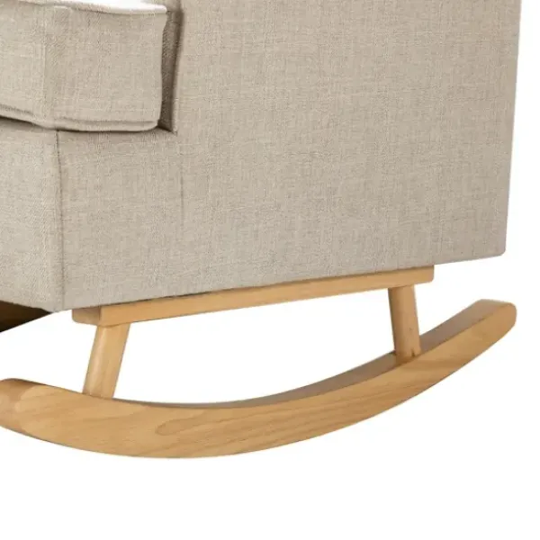 Accent Chairs-Kirkland's Home Taupe Upholstered Natural Base Wingback Rocker Tan