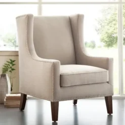 Accent Chairs-Kirkland's Home Taupe Upholstered Wingback Accent Chair Tan