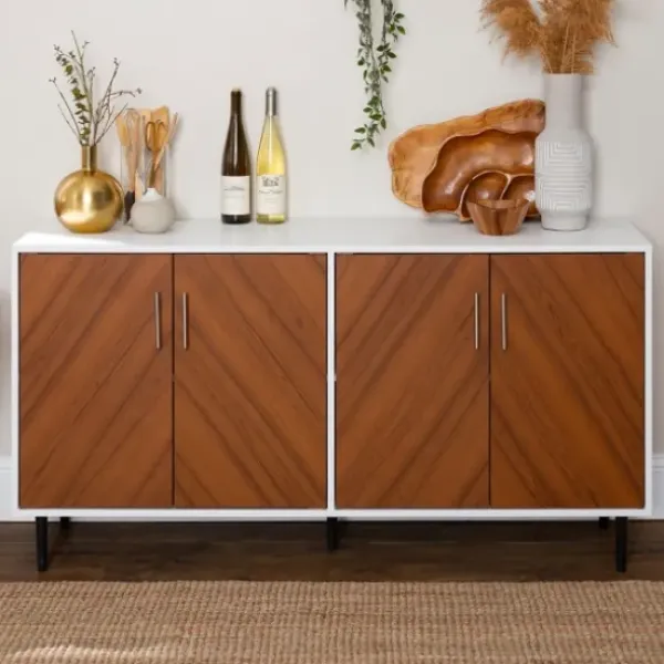 Tv Stands & Media Consoles-Kirkland's Home Teak And White Chevron Door Tv Stand Brown