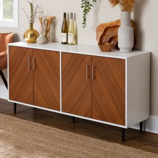 Tv Stands & Media Consoles-Kirkland's Home Teak And White Chevron Door Tv Stand Brown