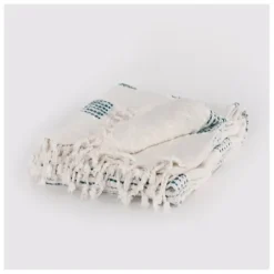 Blankets & Throws-Kirkland's Home Teal And Ivory Woven Stripe Throw Blue/Ivory