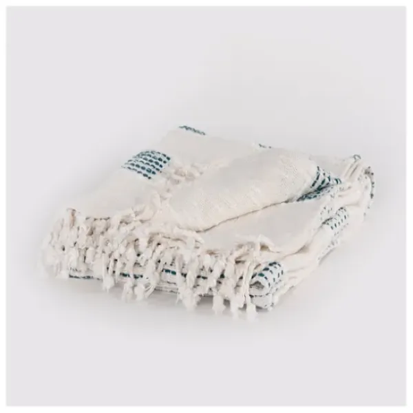 Blankets & Throws-Kirkland's Home Teal And Ivory Woven Stripe Throw Blue/Ivory