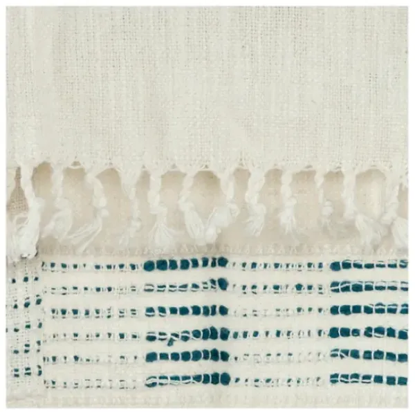 Blankets & Throws-Kirkland's Home Teal And Ivory Woven Stripe Throw Blue/Ivory