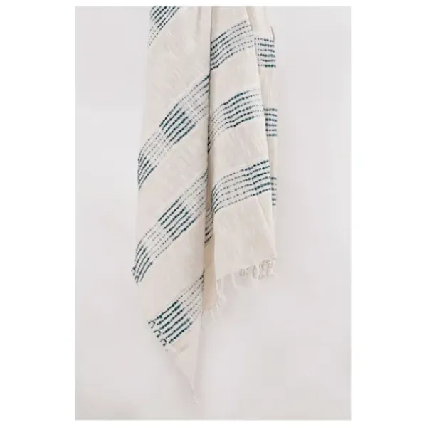 Blankets & Throws-Kirkland's Home Teal And Ivory Woven Stripe Throw Blue/Ivory