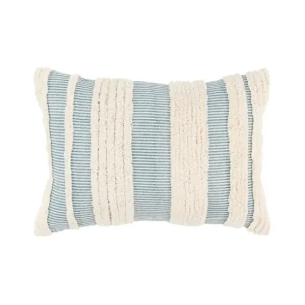 Pillows-Kirkland's Home Teal And Natural Tufted Stripes Lumbar Pillow Blue/Tan