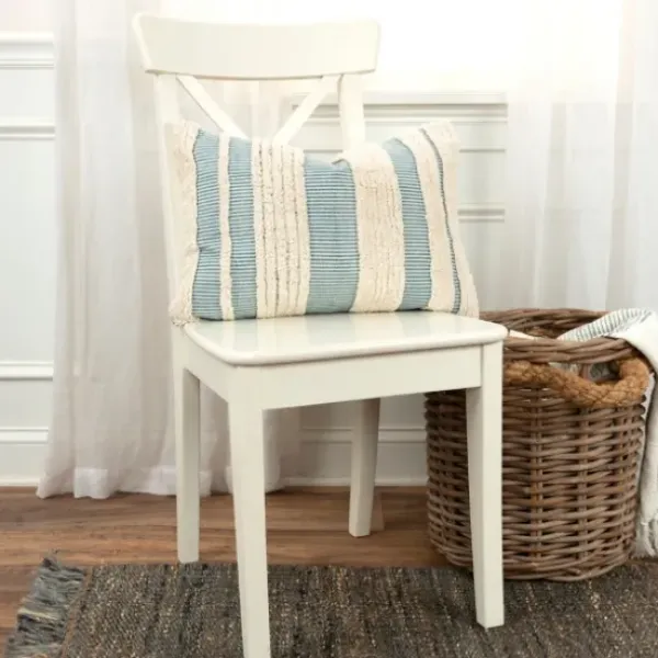 Pillows-Kirkland's Home Teal And Natural Tufted Stripes Lumbar Pillow Blue/Tan